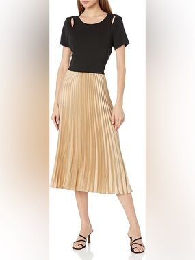Karl Lagerfeld Pleated Black and Gold Dress
